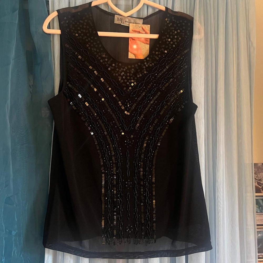 Melanie Lyne Beaded Sequin Sheer Back Top - Picture 3 of 7